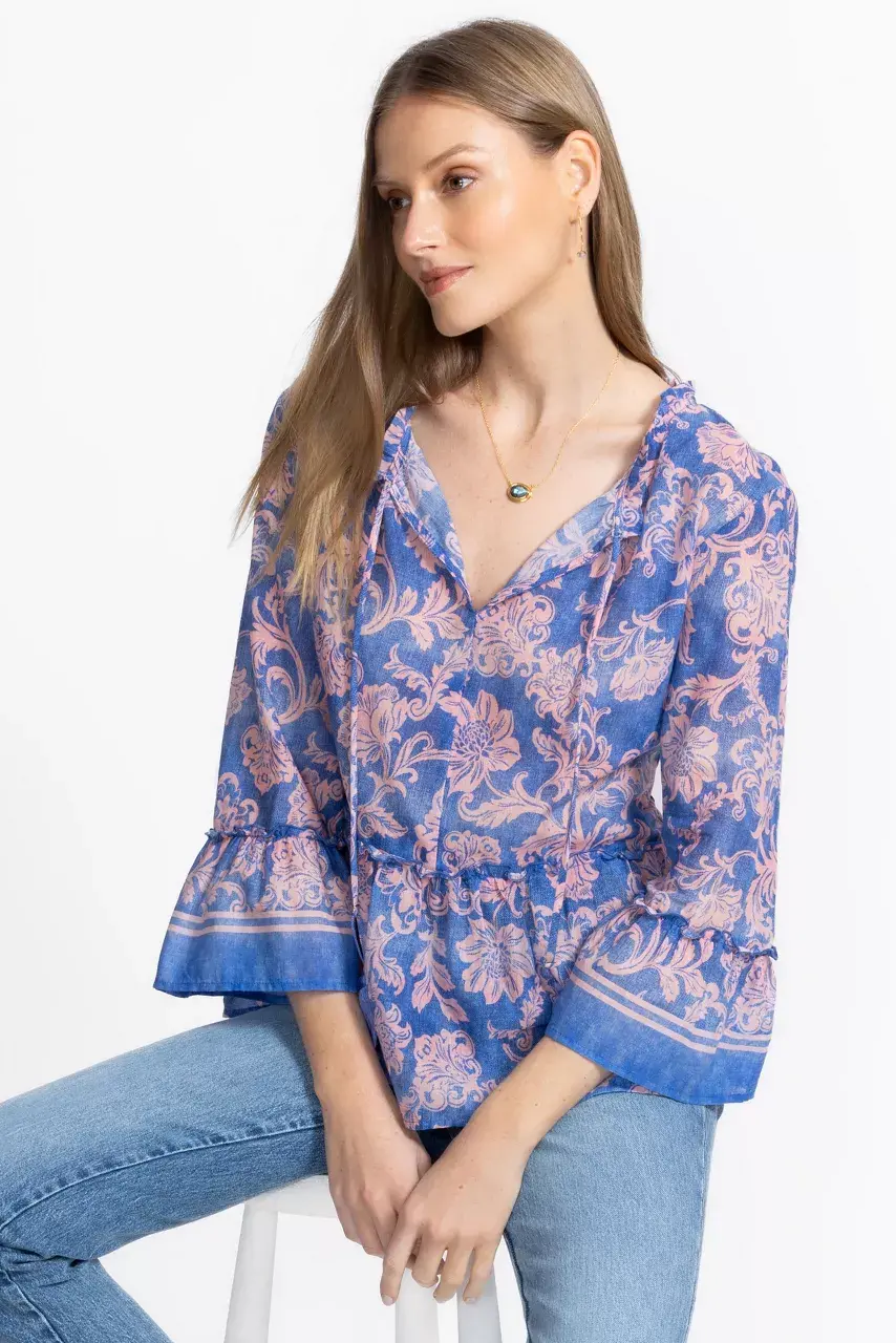 johnny was FLORENTINA RUFFLE LAKE BLOUSE
