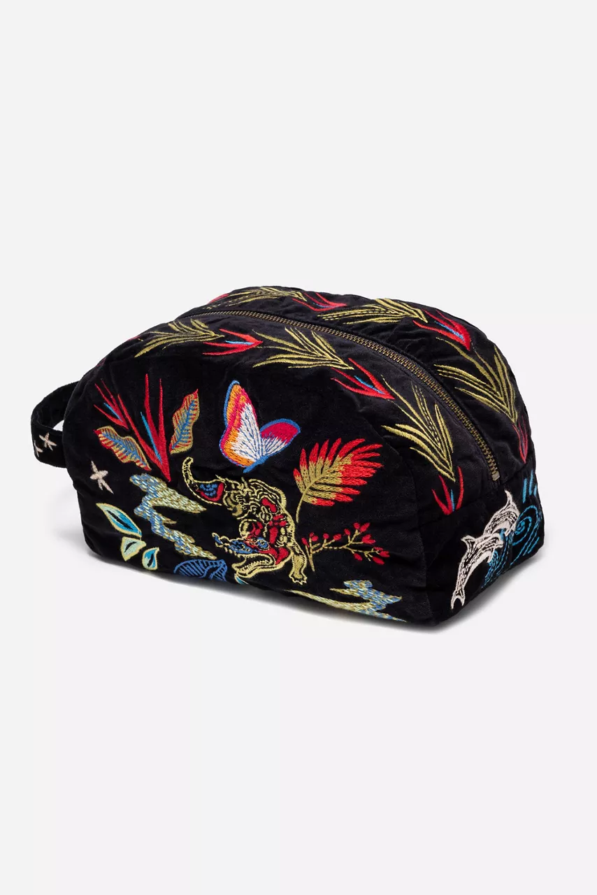 Johnny Was FLORIDA COTTON VELVET MAKEUP BAG Black