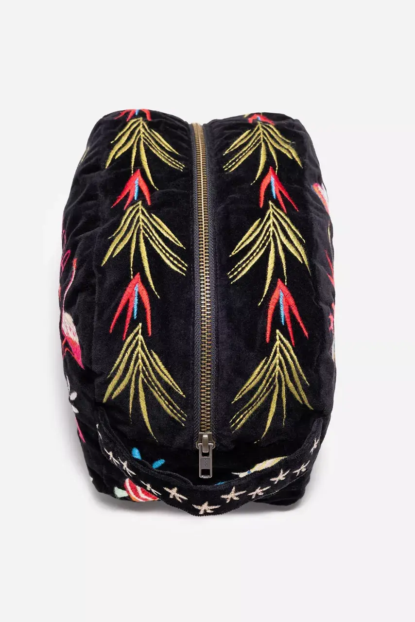 Johnny Was FLORIDA COTTON VELVET MAKEUP BAG Black