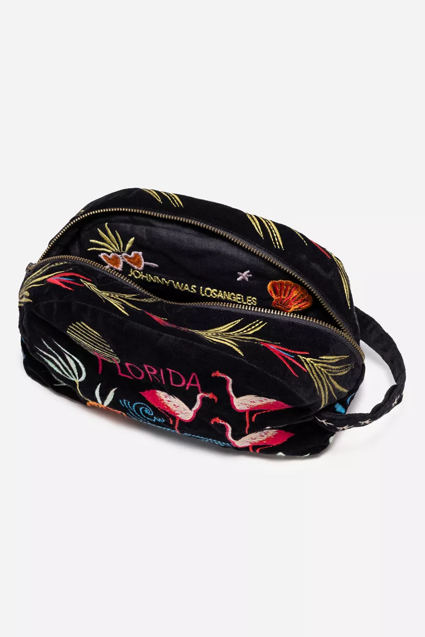 Johnny Was FLORIDA COTTON VELVET MAKEUP BAG Black