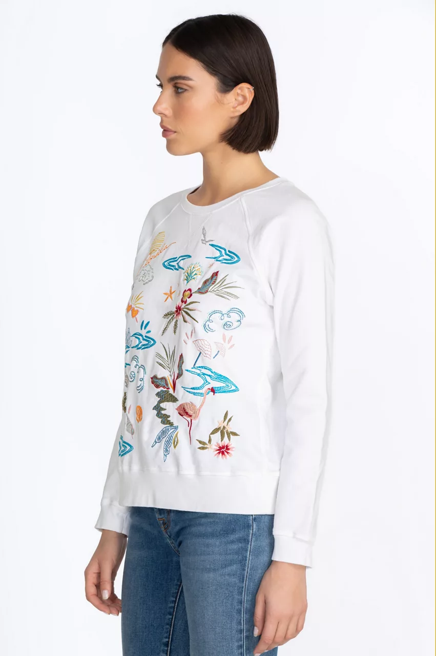 Johnny Was Florida Raglan Sweatshirt White