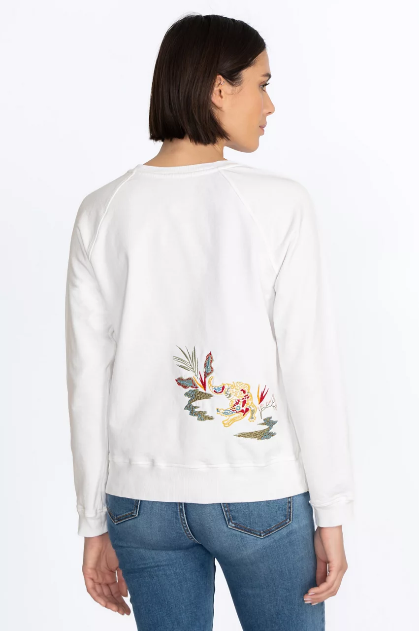 Johnny Was Florida Raglan Sweatshirt White