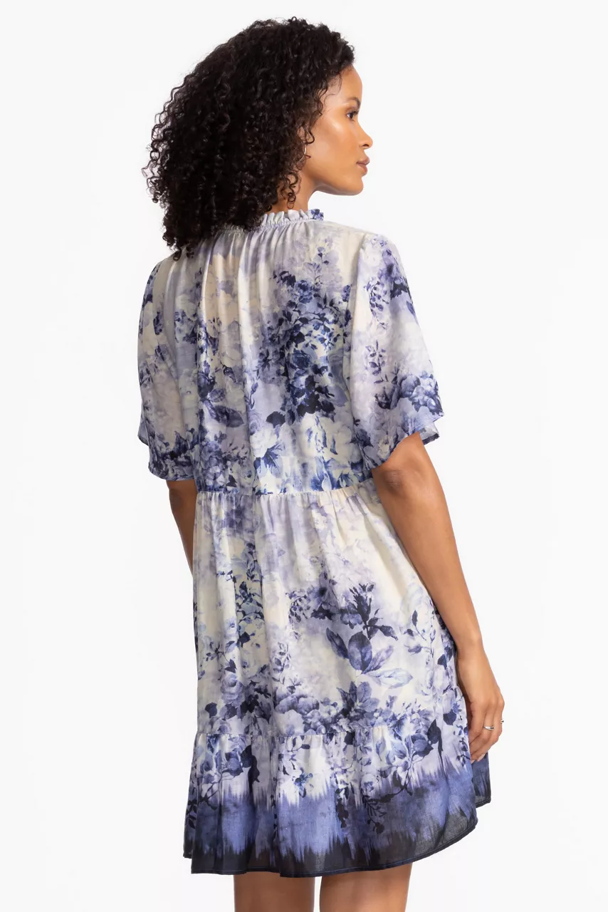 Johnny Was FLUTTER SLEEVE TIERED DRESS Azurra