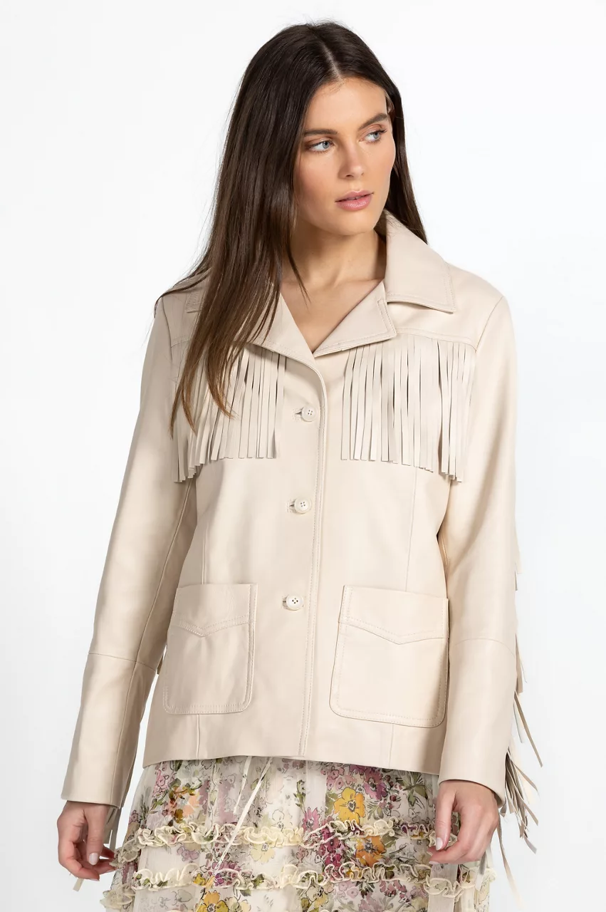 Johnny Was Frangia Leather Jacket Cream