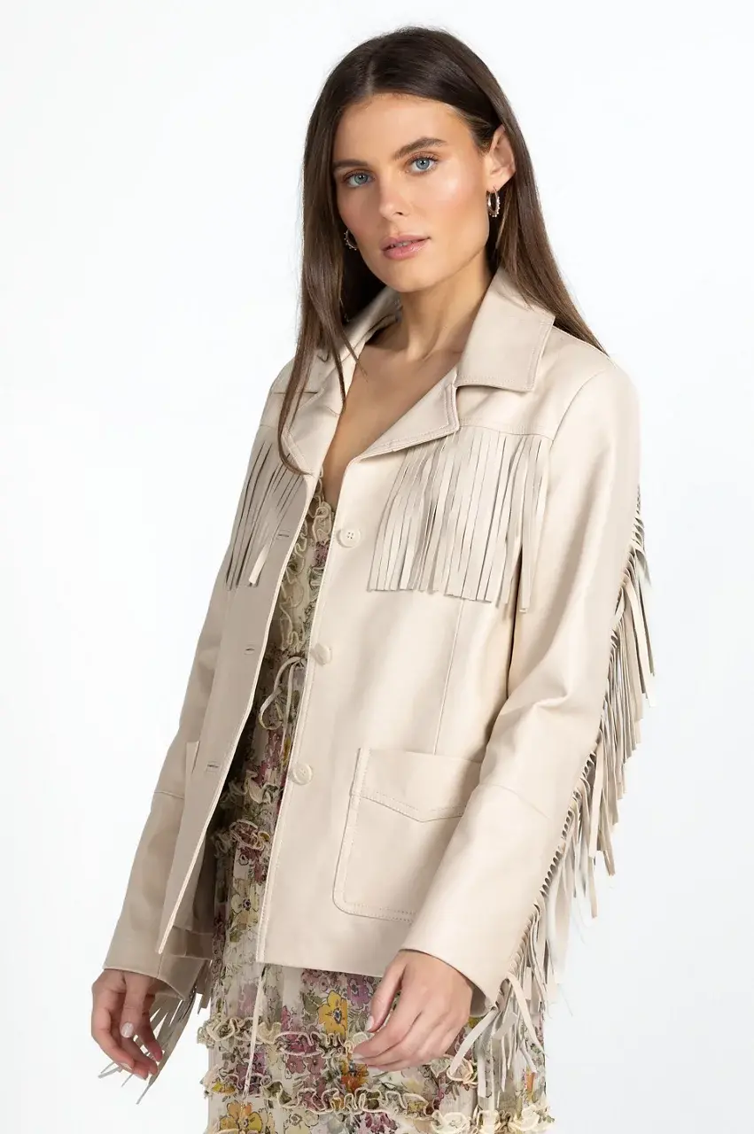 Johnny Was Frangia Leather Jacket Cream