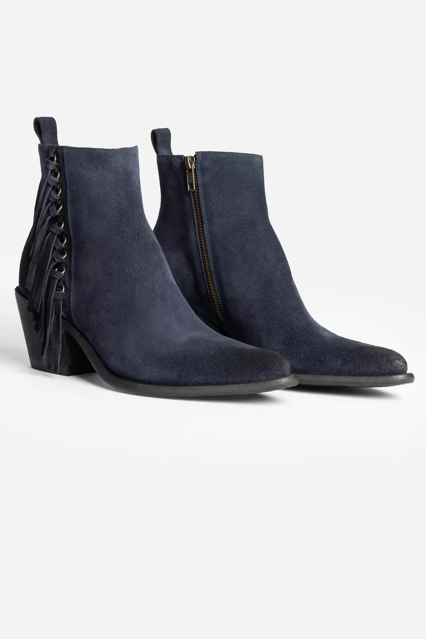 Johnny Was FRINGE ITALIAN SUEDE ANKLE BOOT Navy