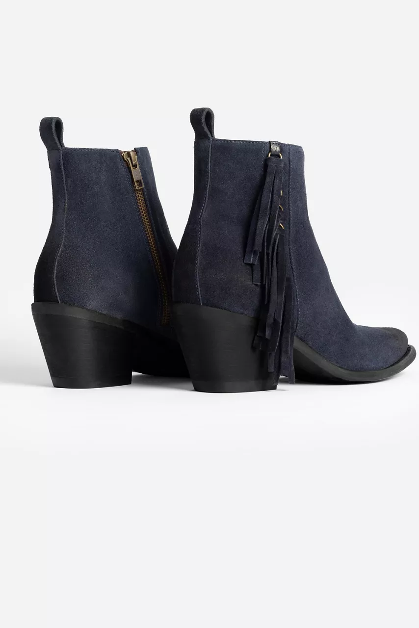 Johnny Was FRINGE ITALIAN SUEDE ANKLE BOOT Navy
