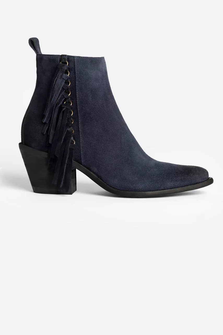 johnny was FRINGE ITALIAN SUEDE ANKLE BOOT Navy
