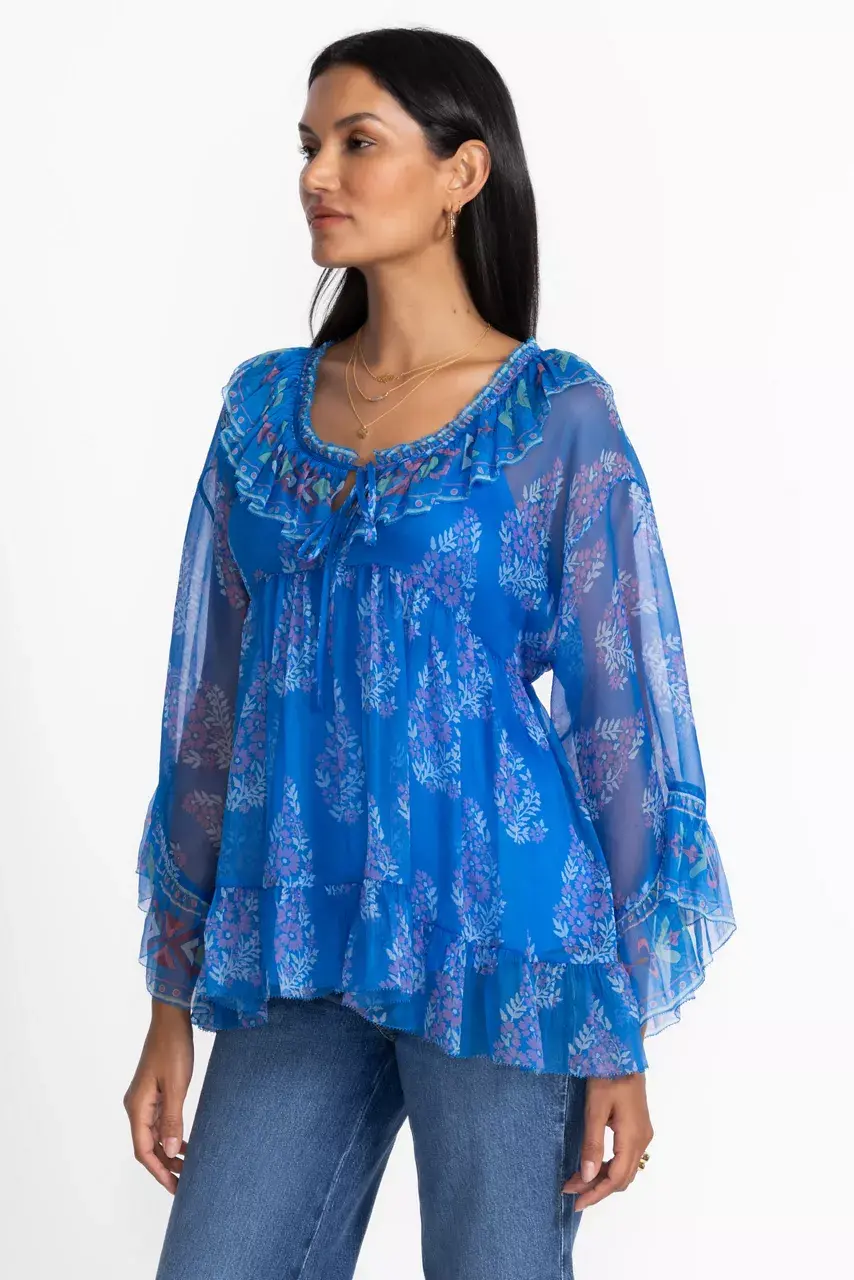 Johnny Was GAL RUFFLE TIE BLOUSE