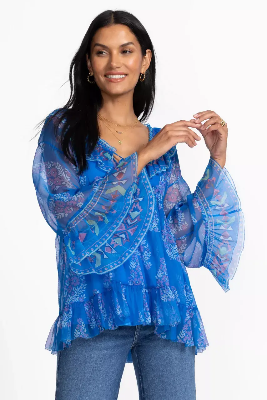 Johnny Was GAL RUFFLE TIE BLOUSE