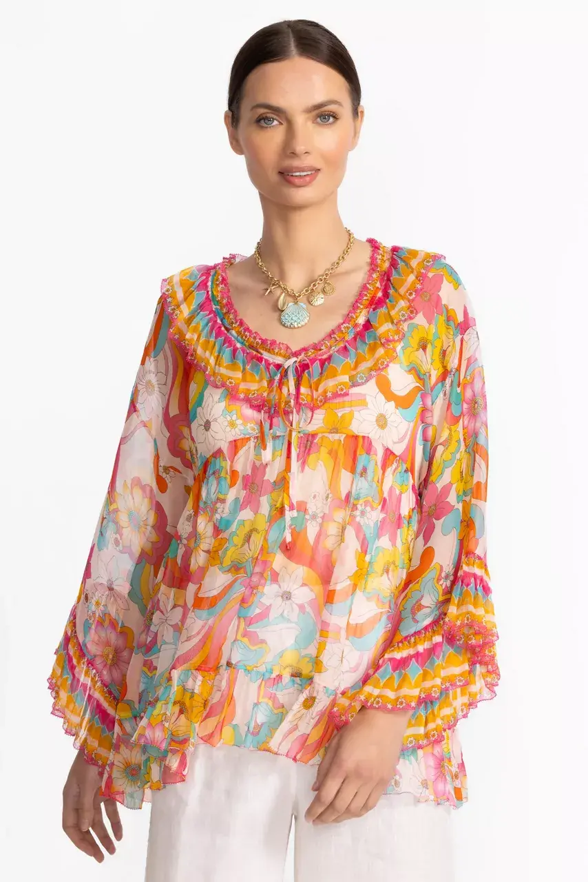 johnny was GAL RUFFLE TIE BLOUSE Prismatic Dream