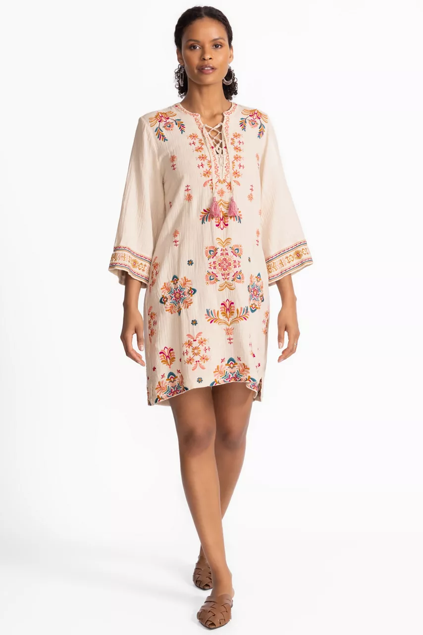 johnny was GAUZE TIE FRONT KIMONO DRESS Shell