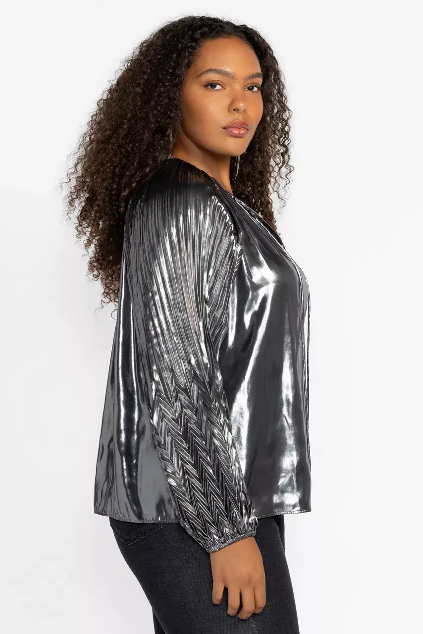 Johnny Was GEMMA PLEATED BLOUSE Silver