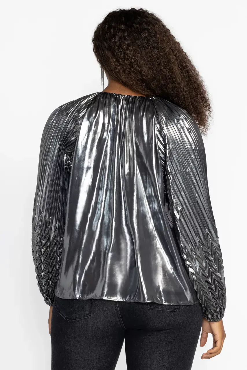 Johnny Was GEMMA PLEATED BLOUSE Silver