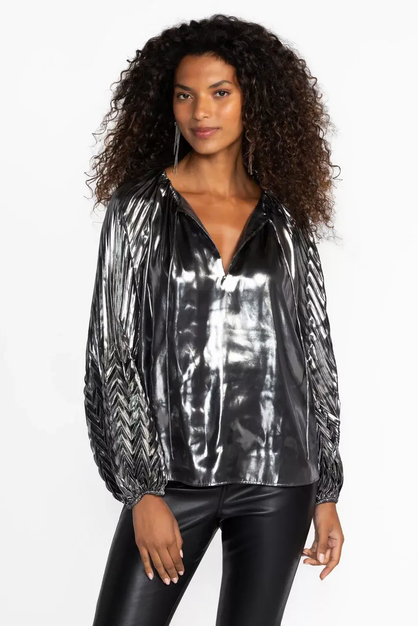 Johnny Was GEMMA PLEATED BLOUSE Silver