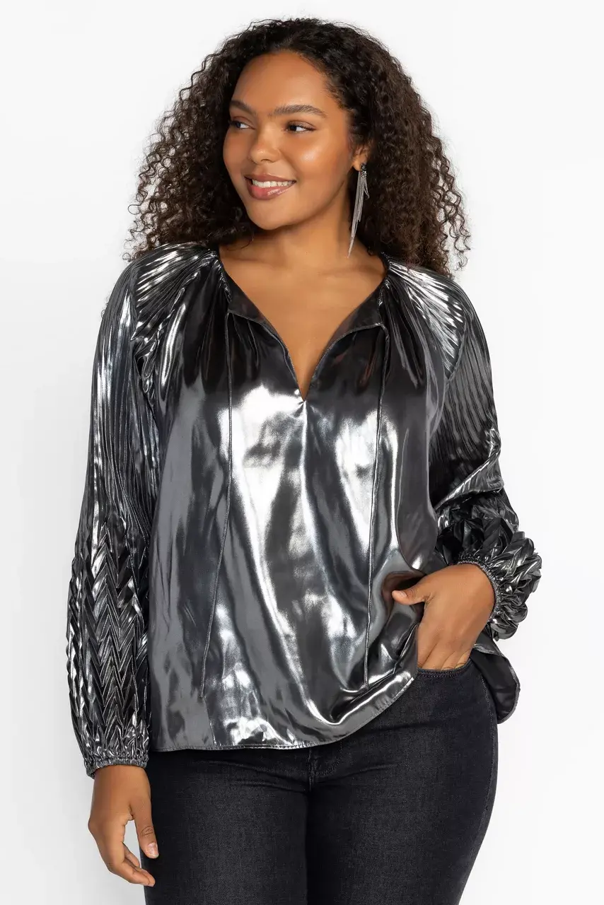 johnny was GEMMA PLEATED BLOUSE Silver