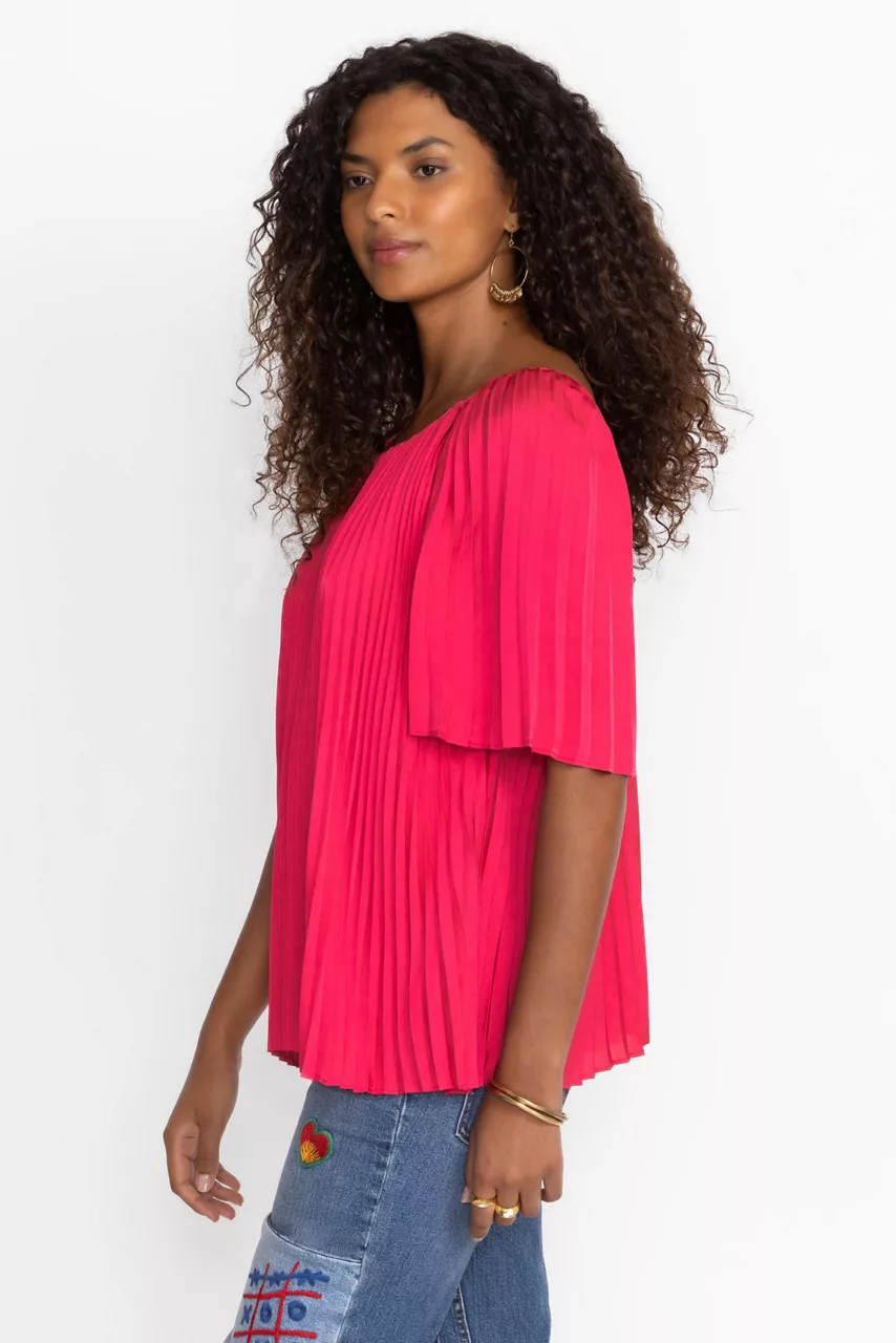 Johnny Was GEORGINNA PLEATED BLOUSE Think Pink