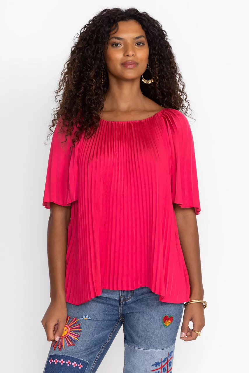 Johnny Was GEORGINNA PLEATED BLOUSE Think Pink