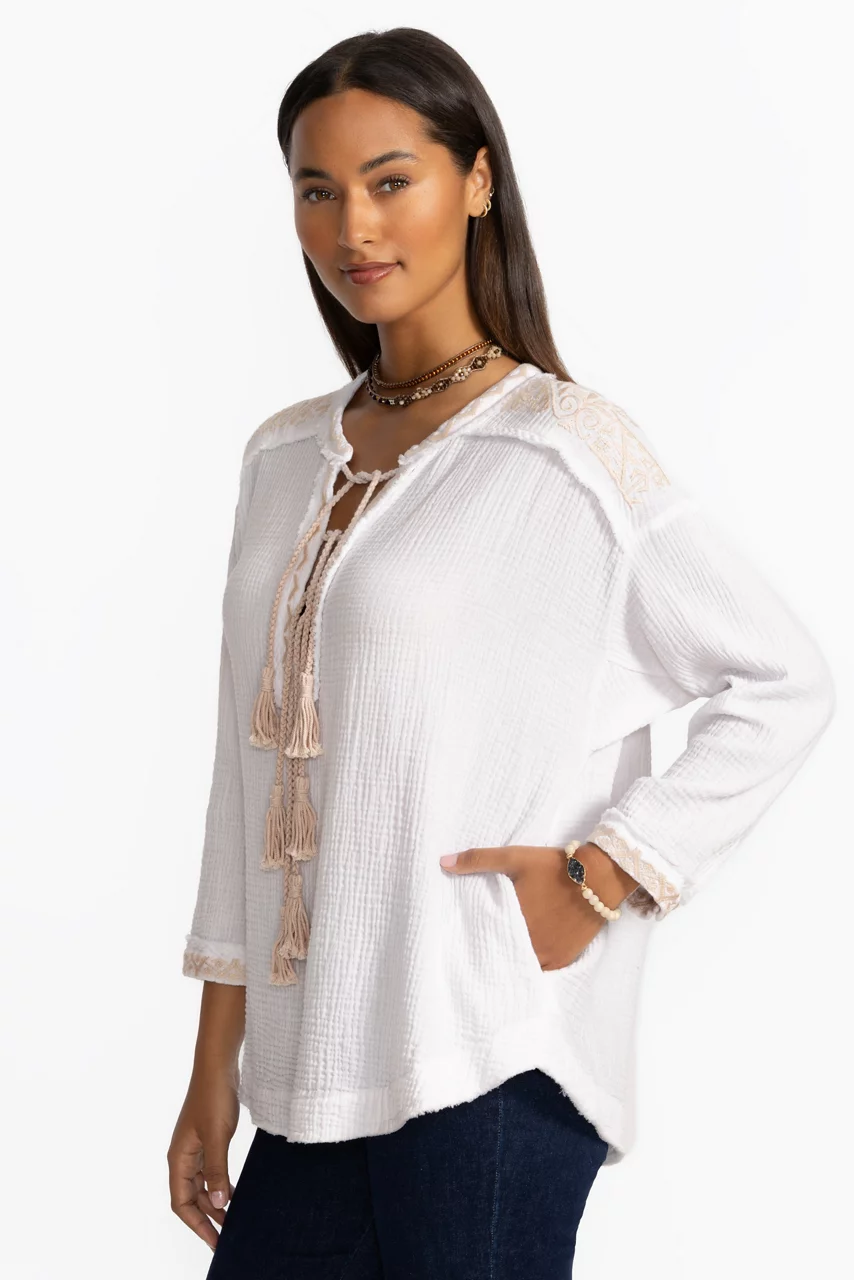 Johnny Was GHENAR GAUZE TOP Bright White