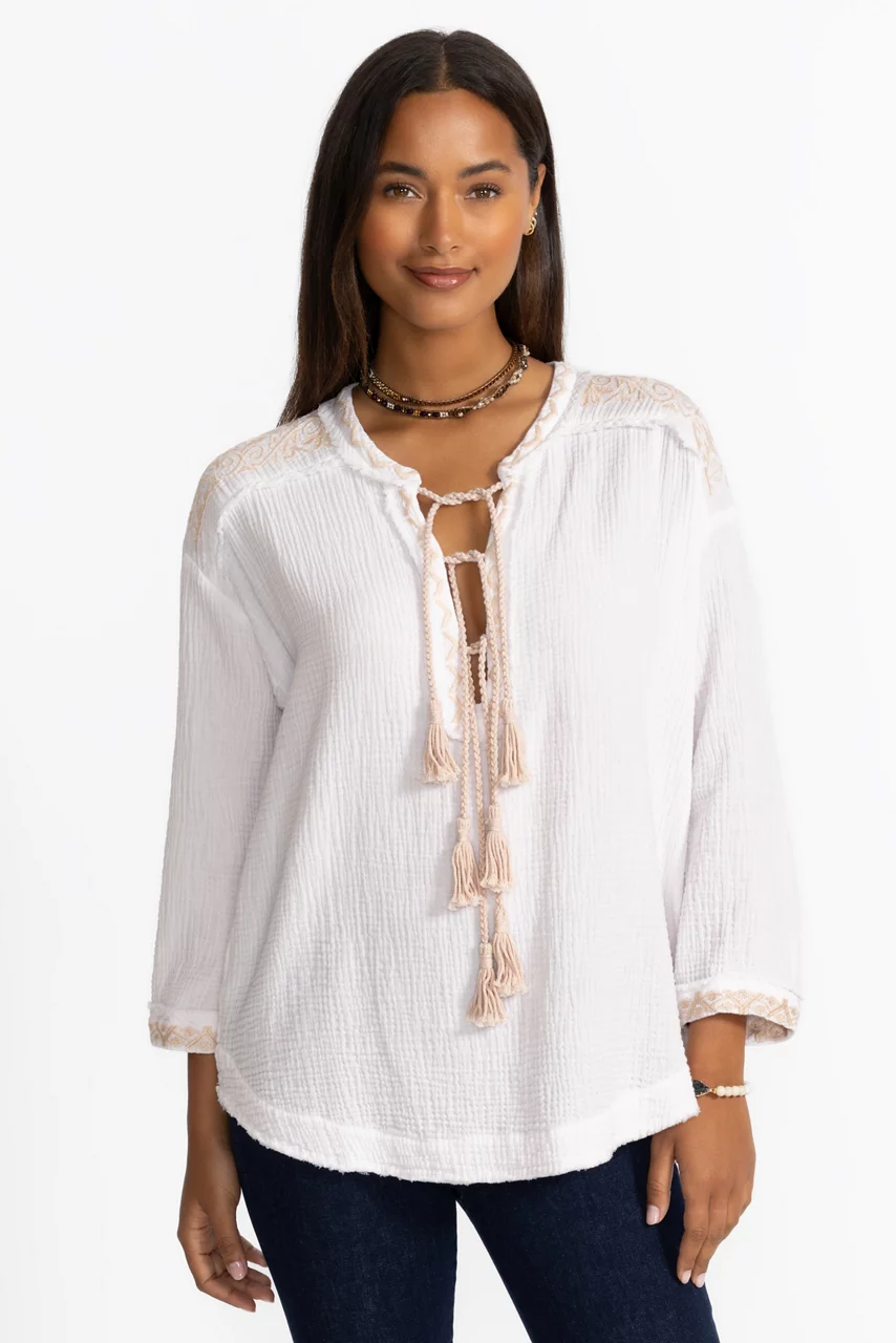 Johnny Was GHENAR GAUZE TOP Bright White