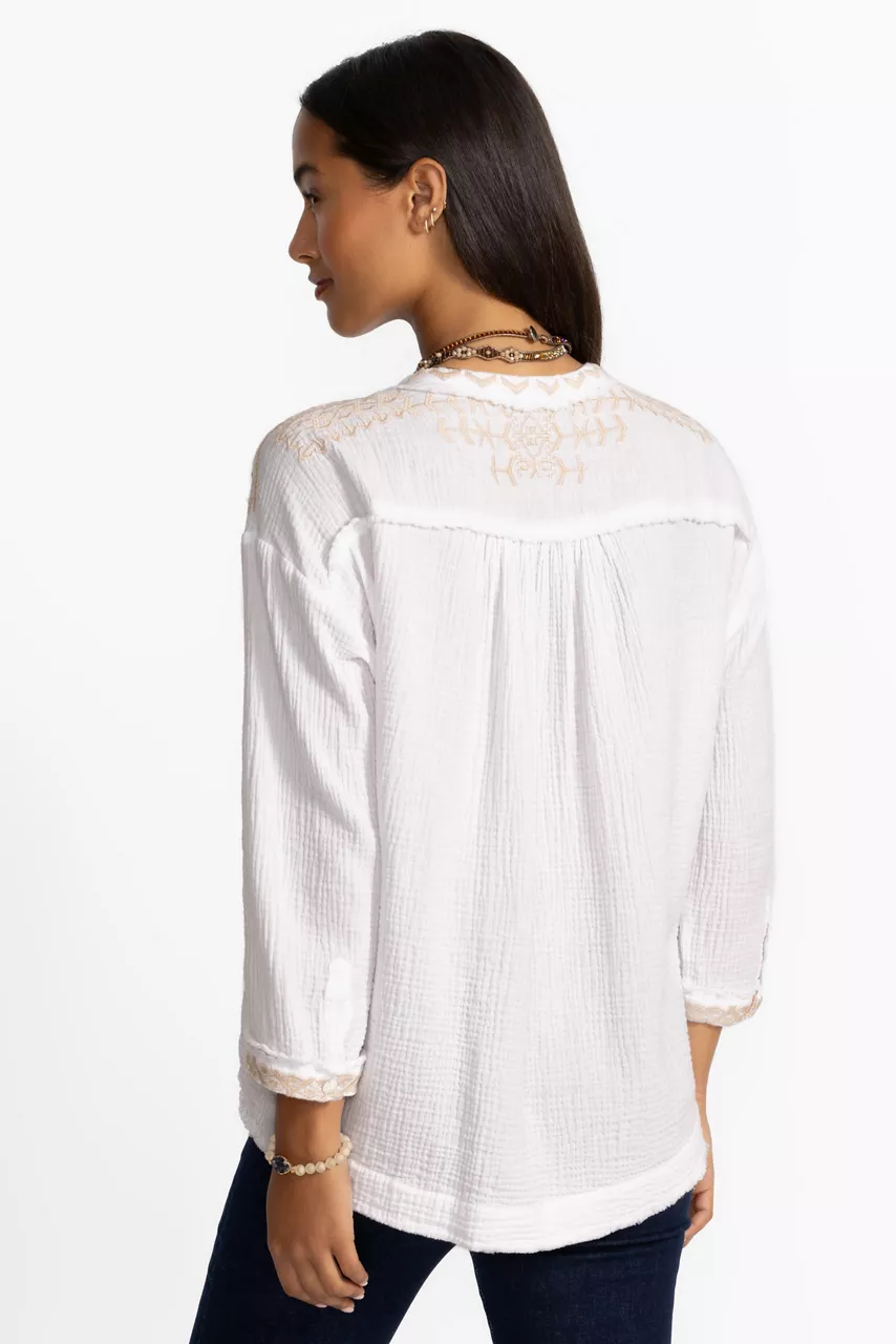 Johnny Was GHENAR GAUZE TOP Bright White