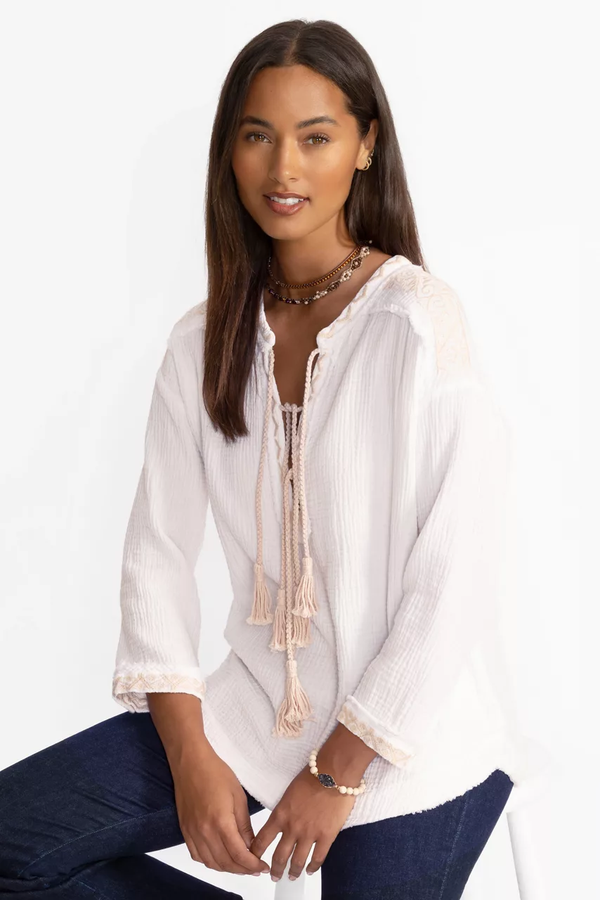 johnny was GHENAR GAUZE TOP Bright White