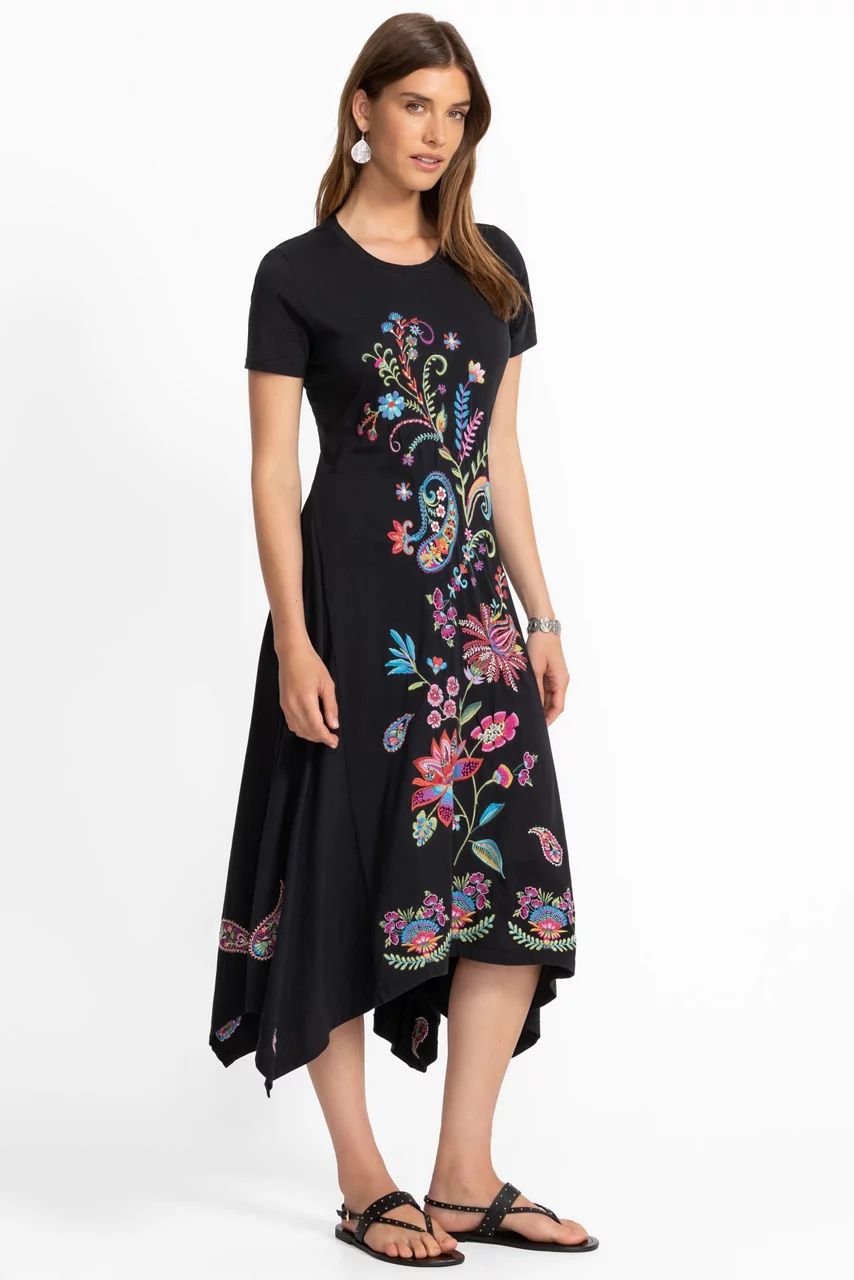 Johnny Was HANDKERCHIEF HEM KNIT DRESS Black