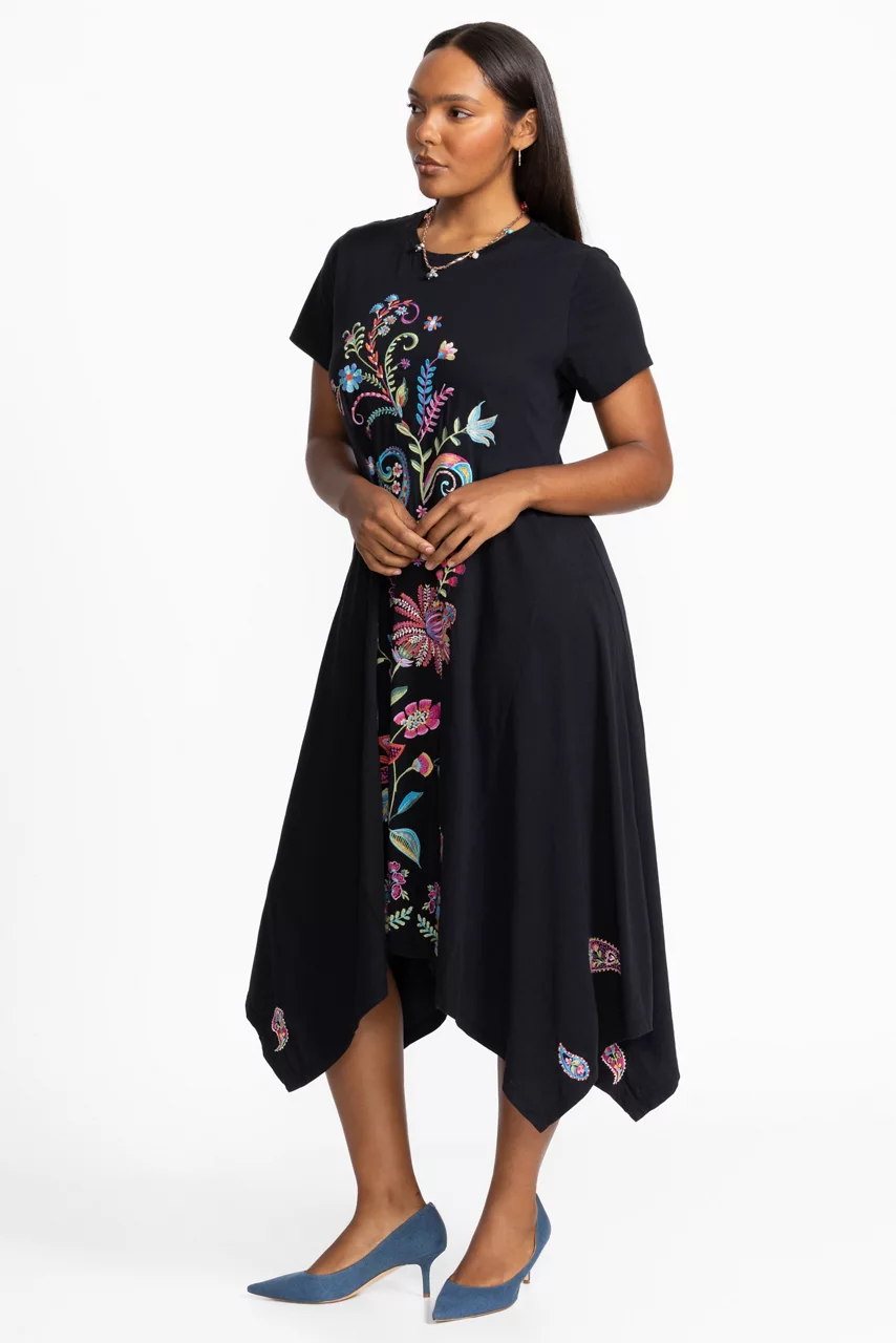 Johnny Was HANDKERCHIEF HEM KNIT DRESS Black