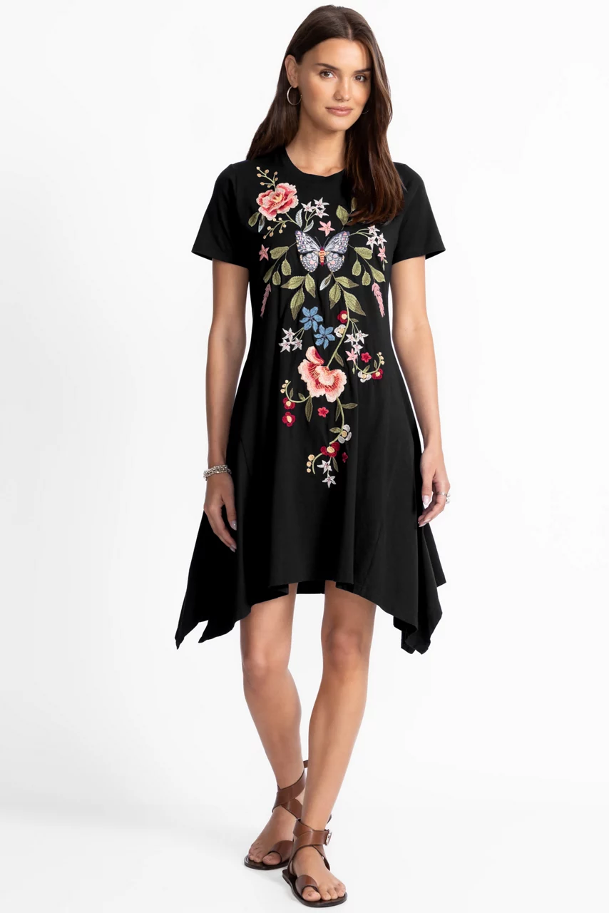 johnny was HANDKERCHIEF KNIT DRESS Black