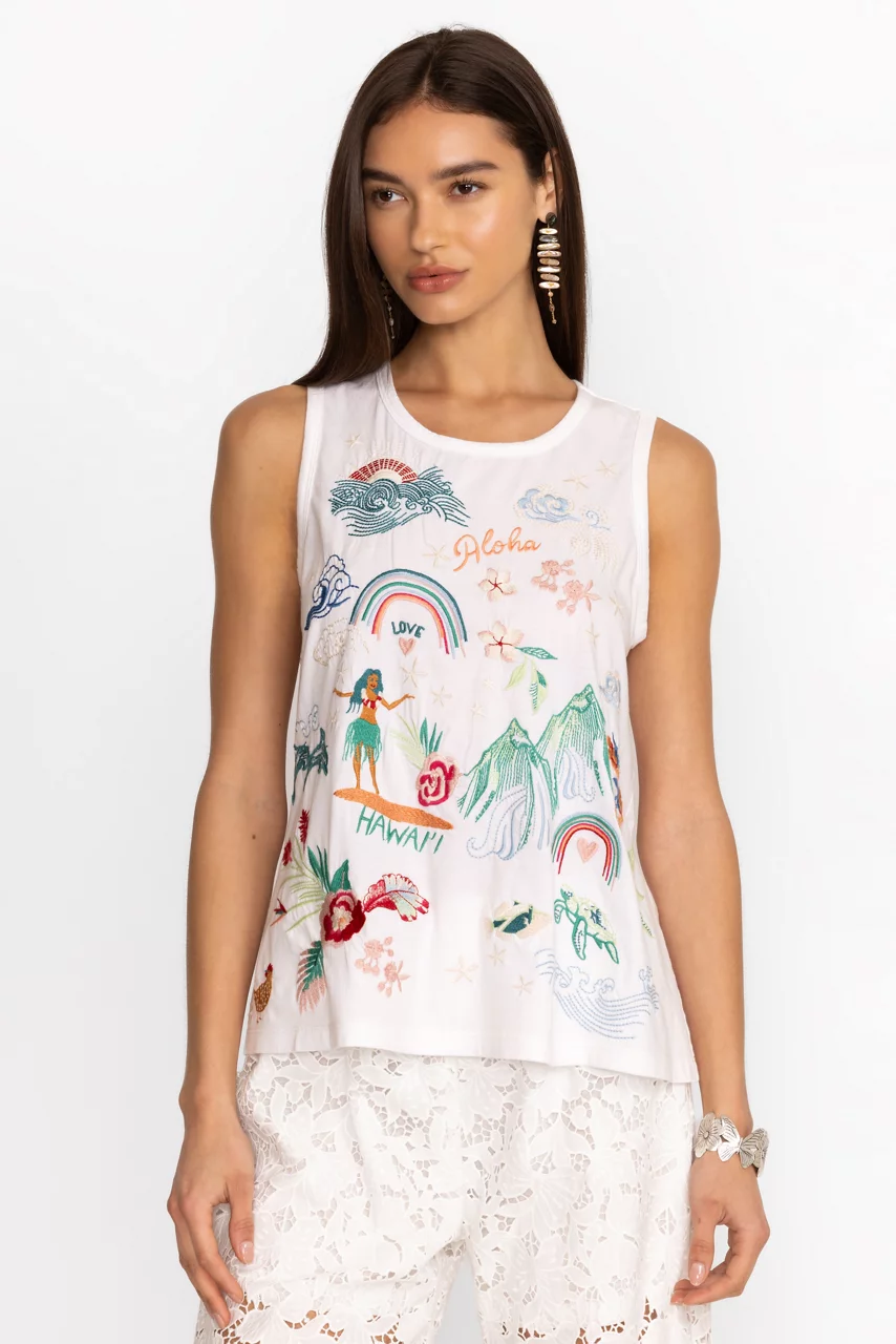 Johnny Was HAWAII KNIT TANK White