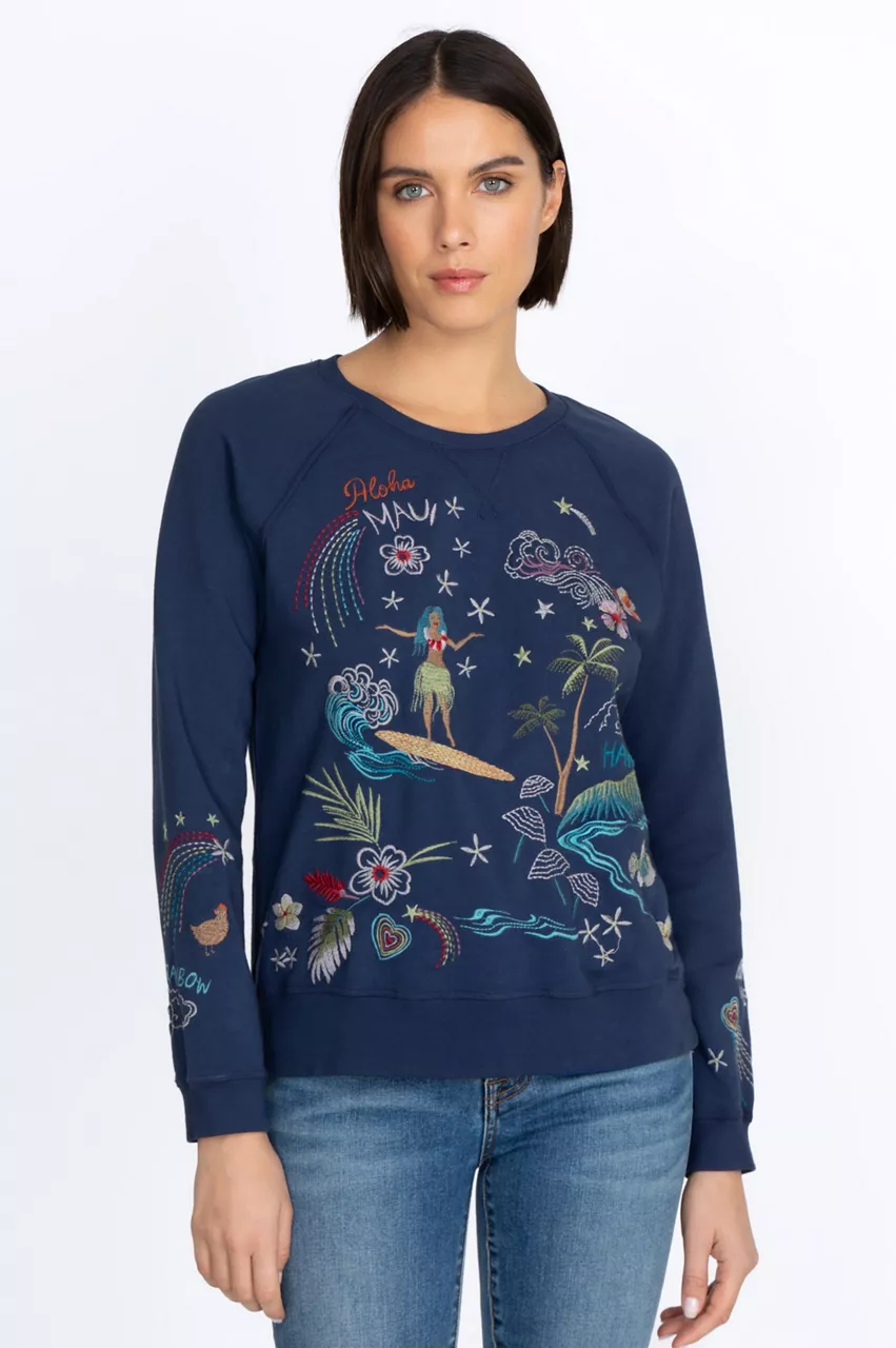 Johnny Was Hawaii Raglan Sweatshirt Navy