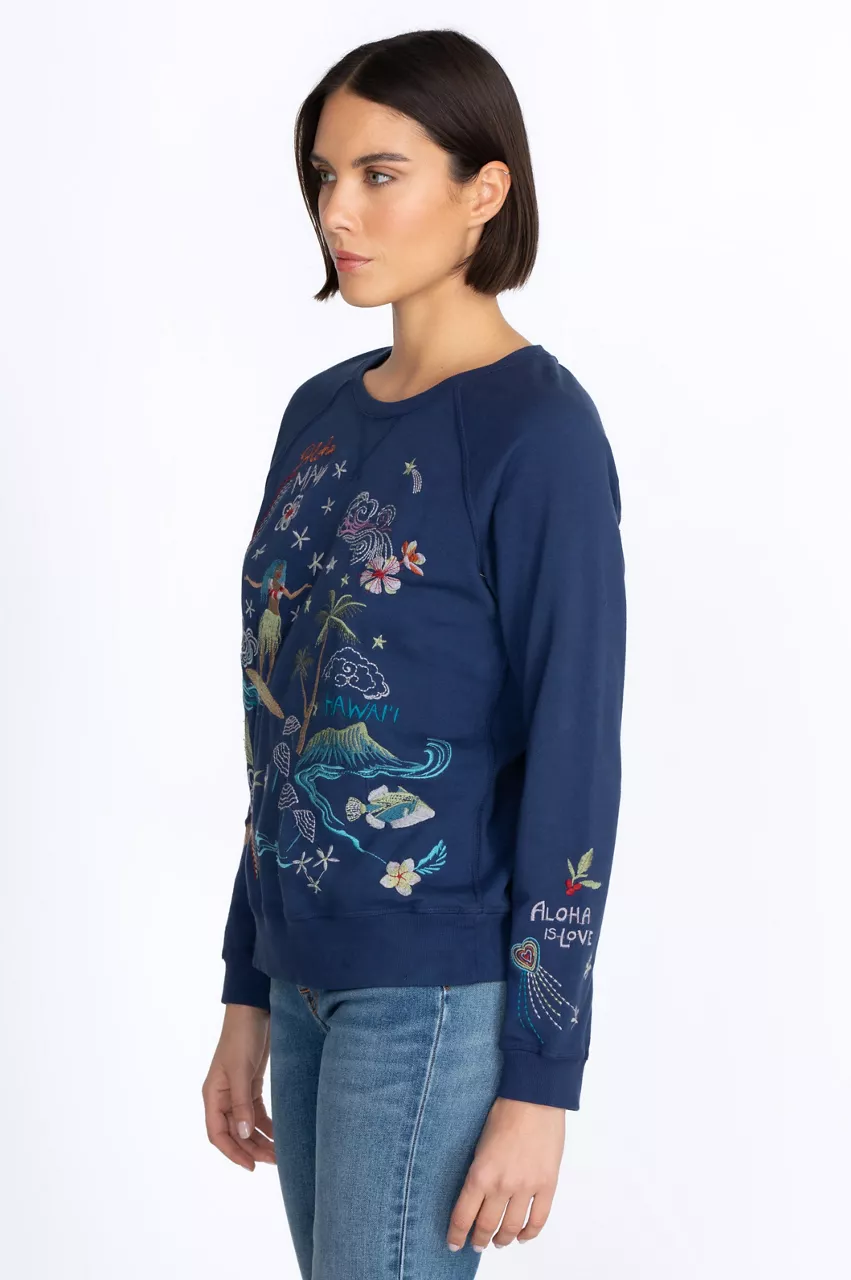 Johnny Was Hawaii Raglan Sweatshirt Navy