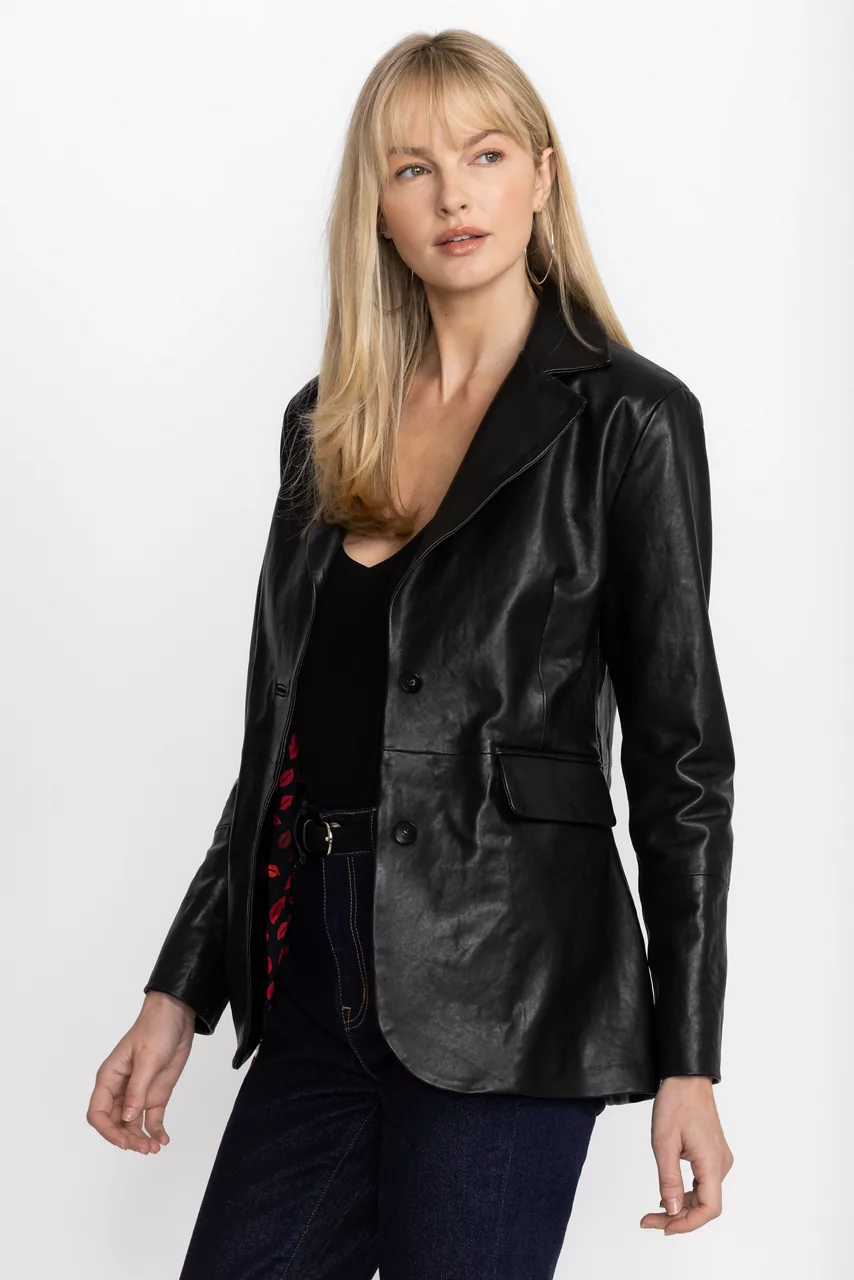Johnny Was ITALIAN LEATHER CLASSIC BLAZER Black