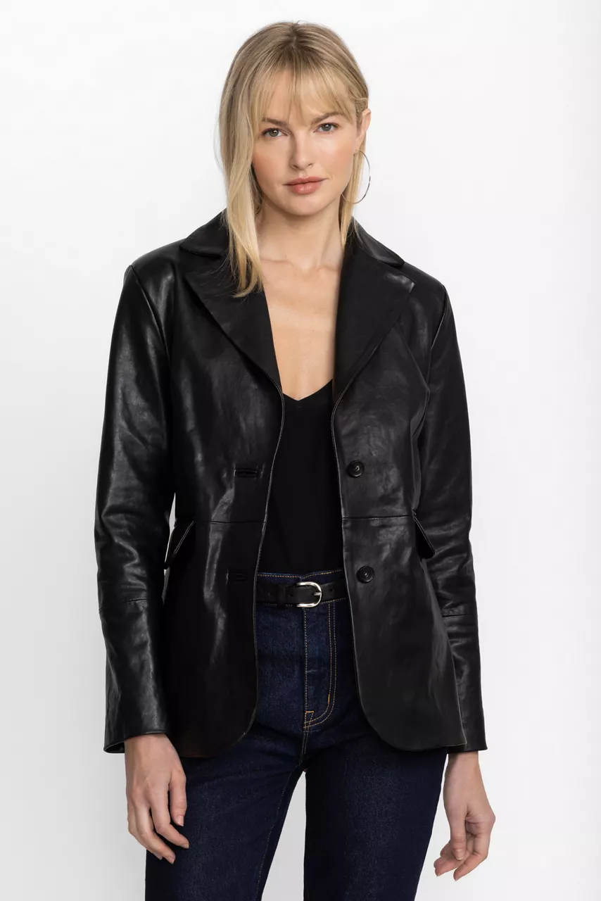Johnny Was ITALIAN LEATHER CLASSIC BLAZER Black
