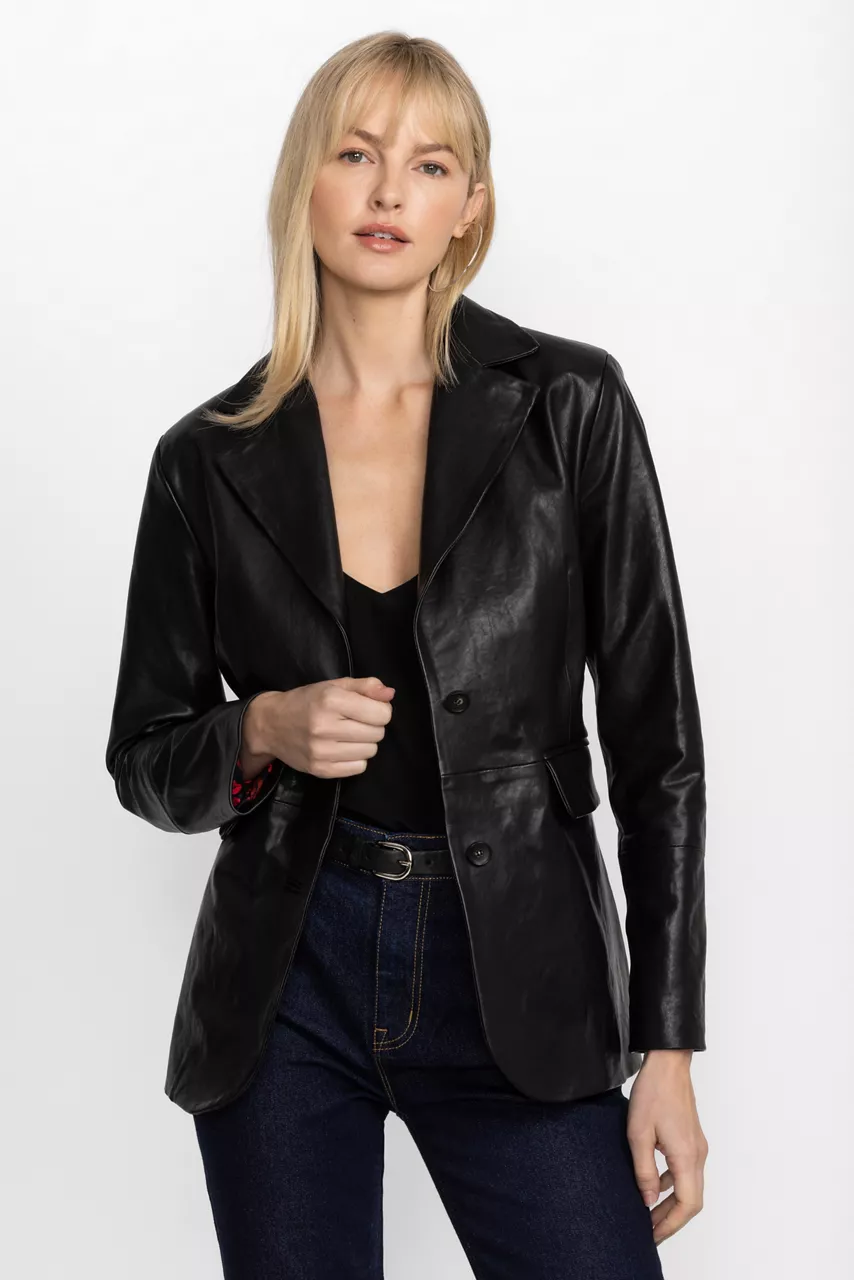 johnny was ITALIAN LEATHER CLASSIC BLAZER Black