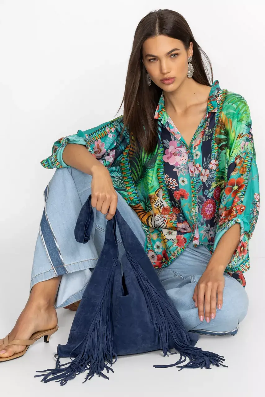 Johnny Was ITALIAN SUEDE FRINGE HOBO Oceano