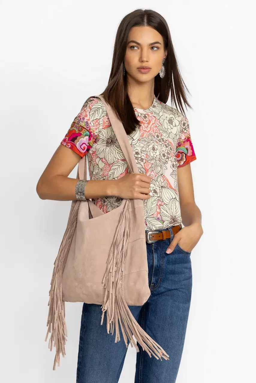 Johnny Was ITALIAN SUEDE FRINGE HOBO Shell