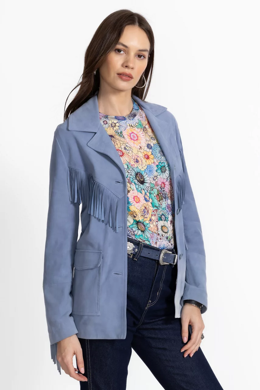 Johnny Was ITALIAN SUEDE FRINGE JACKET Sugar