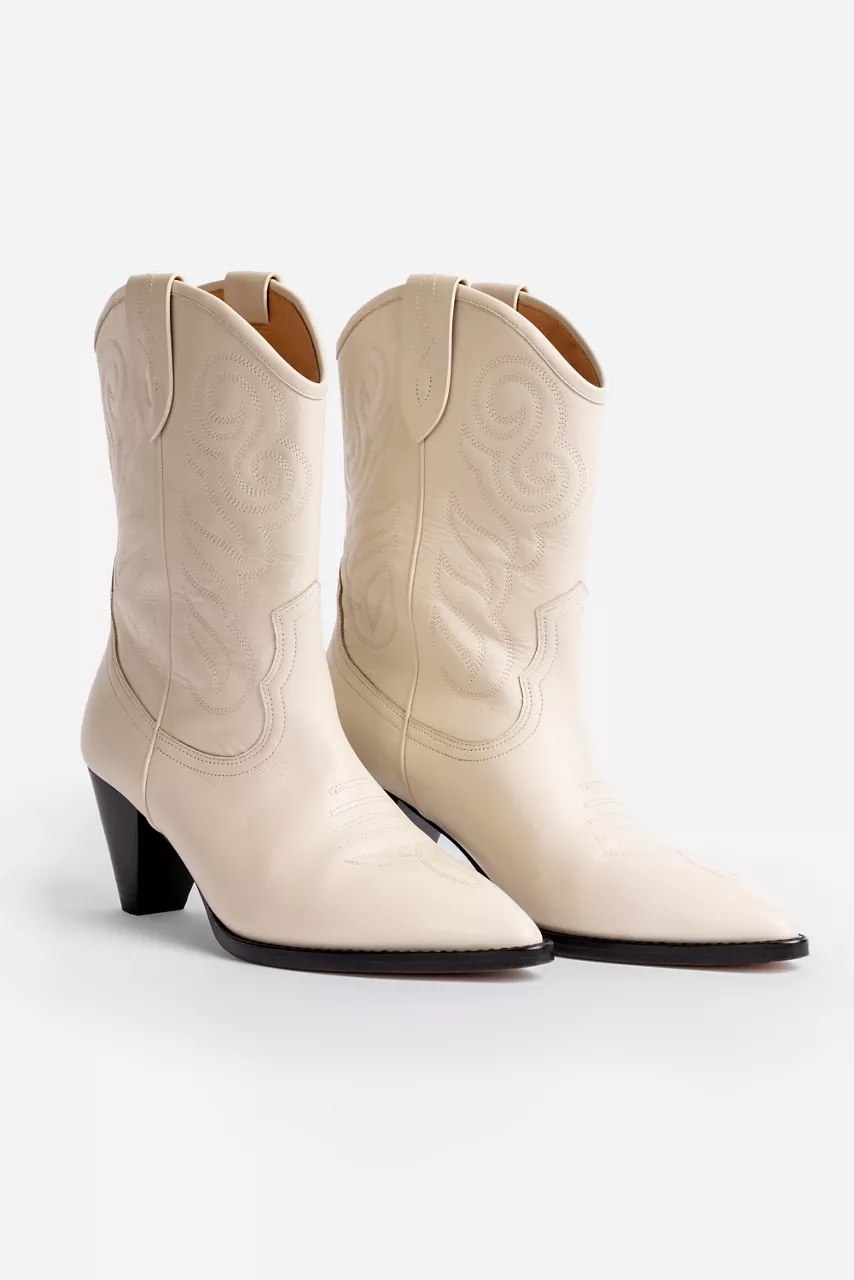 Johnny Was IVORY ANKLE COWBOY BOOT Ivory