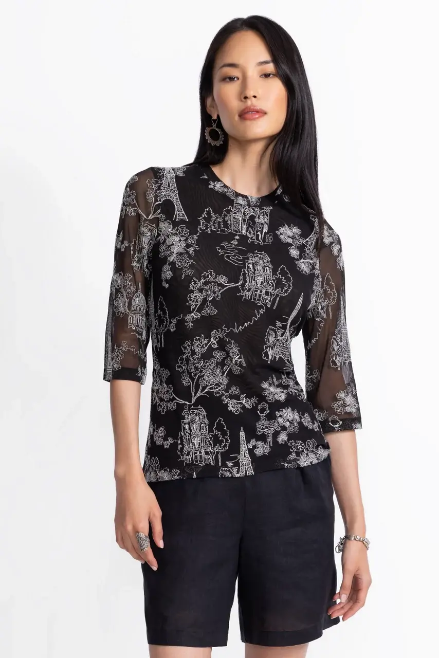 Johnny Was KAIA MESH TEE Black