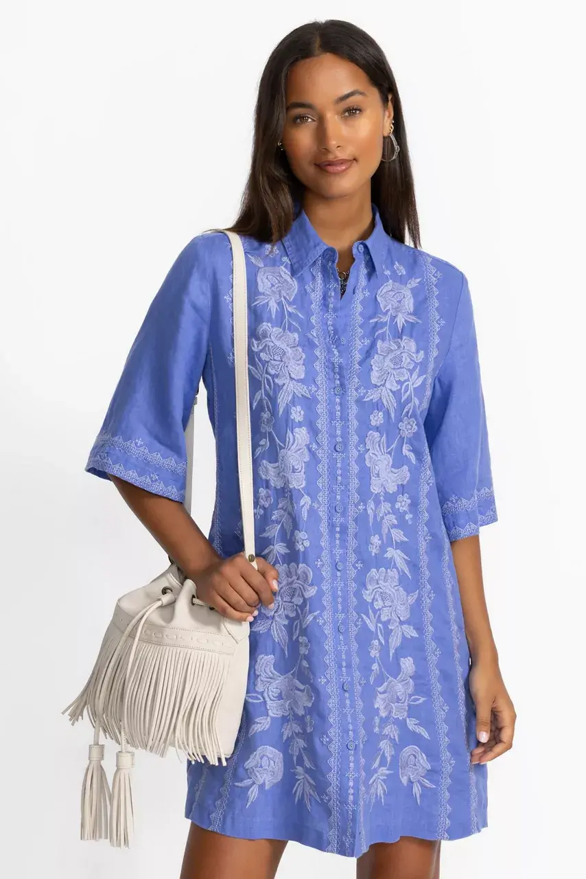 Johnny Was KIMONO SLEEVE LINEN SHIRT DRESS