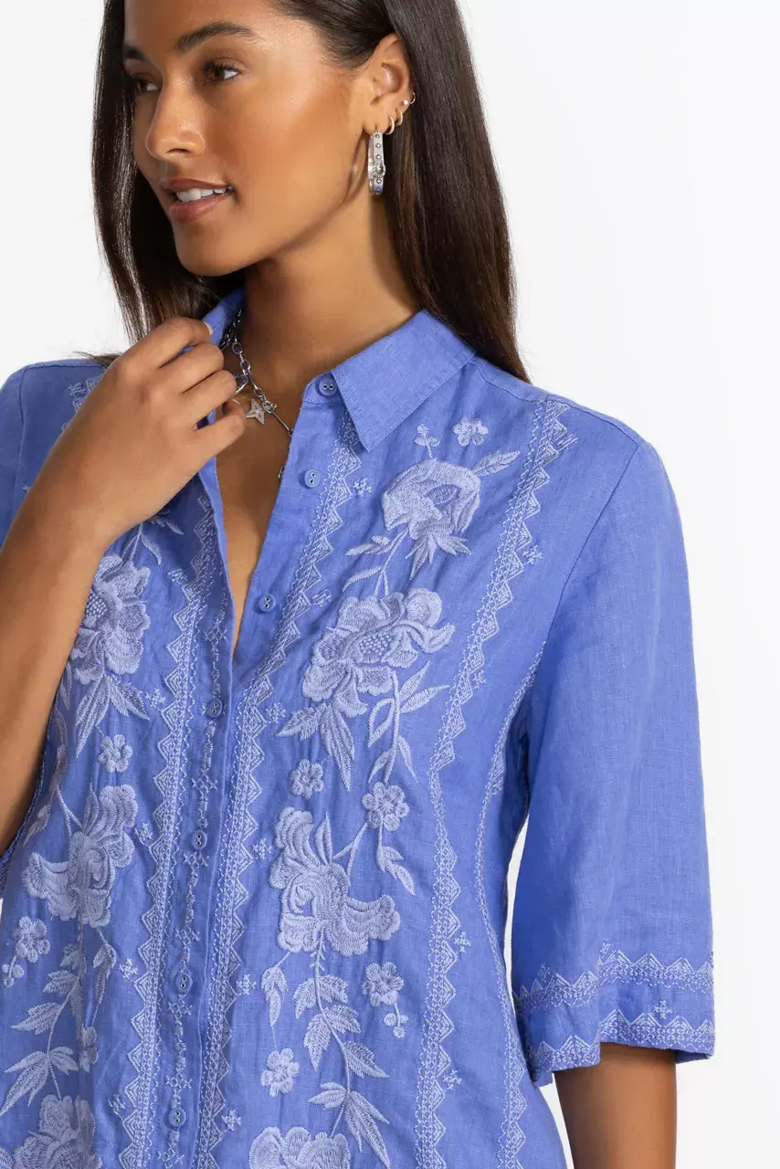 Johnny Was KIMONO SLEEVE LINEN SHIRT DRESS