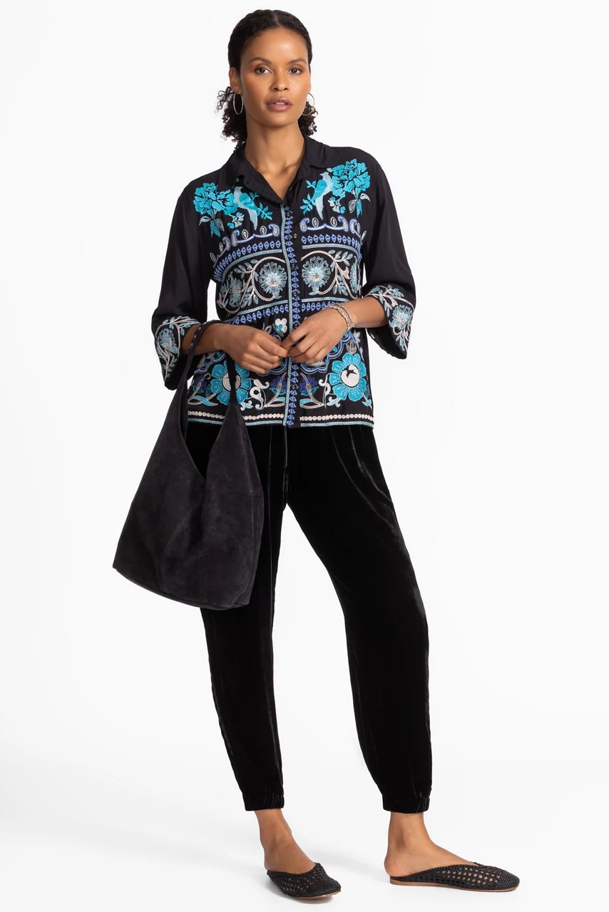 Johnny Was KIMONO SLEEVE SHIRT Black