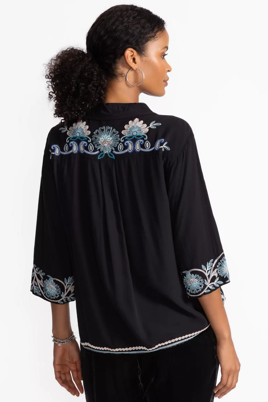 Johnny Was KIMONO SLEEVE SHIRT Black