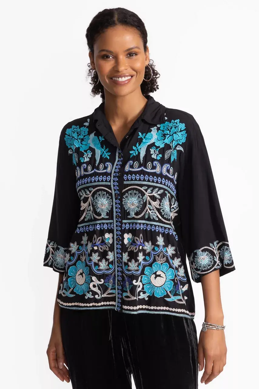 Johnny Was KIMONO SLEEVE SHIRT Black