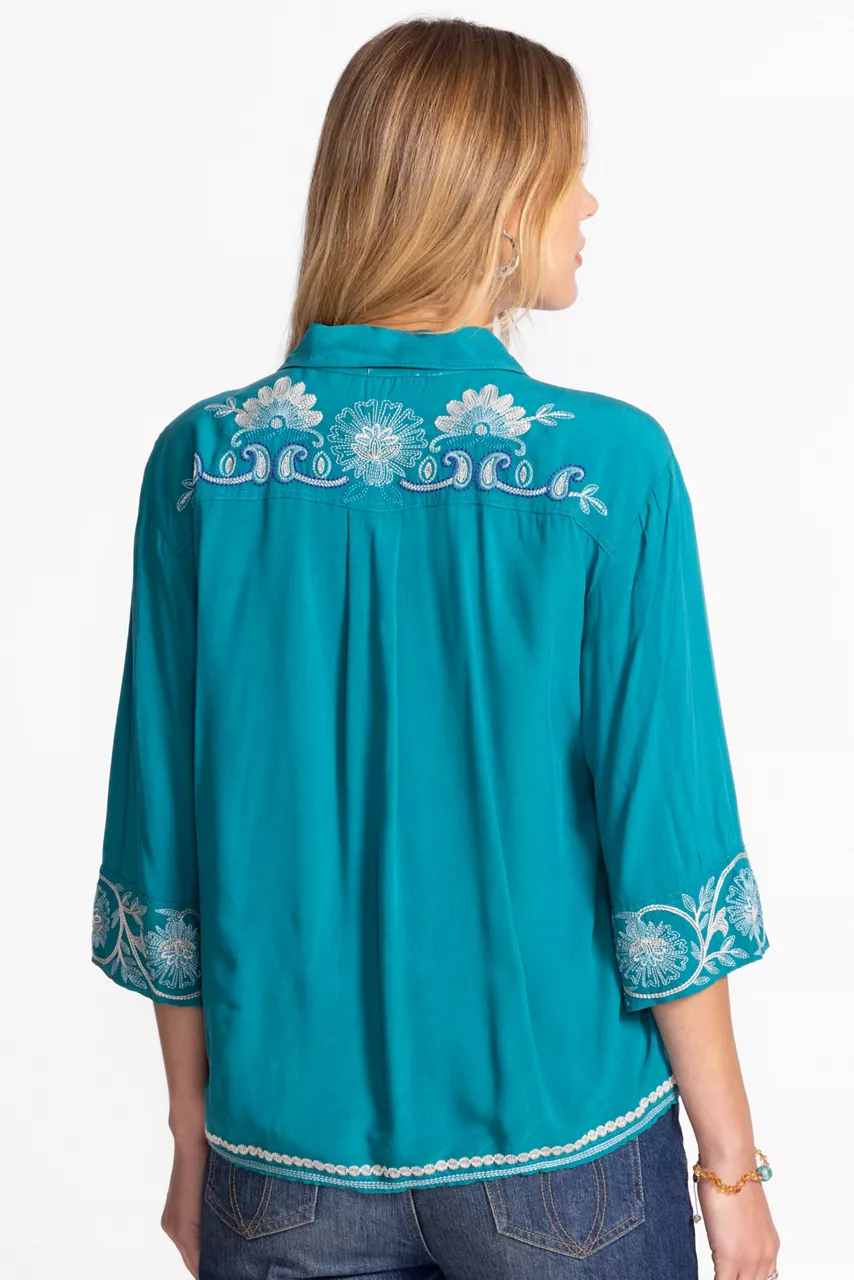 Johnny Was KIMONO SLEEVE SHIRT Deep Lake