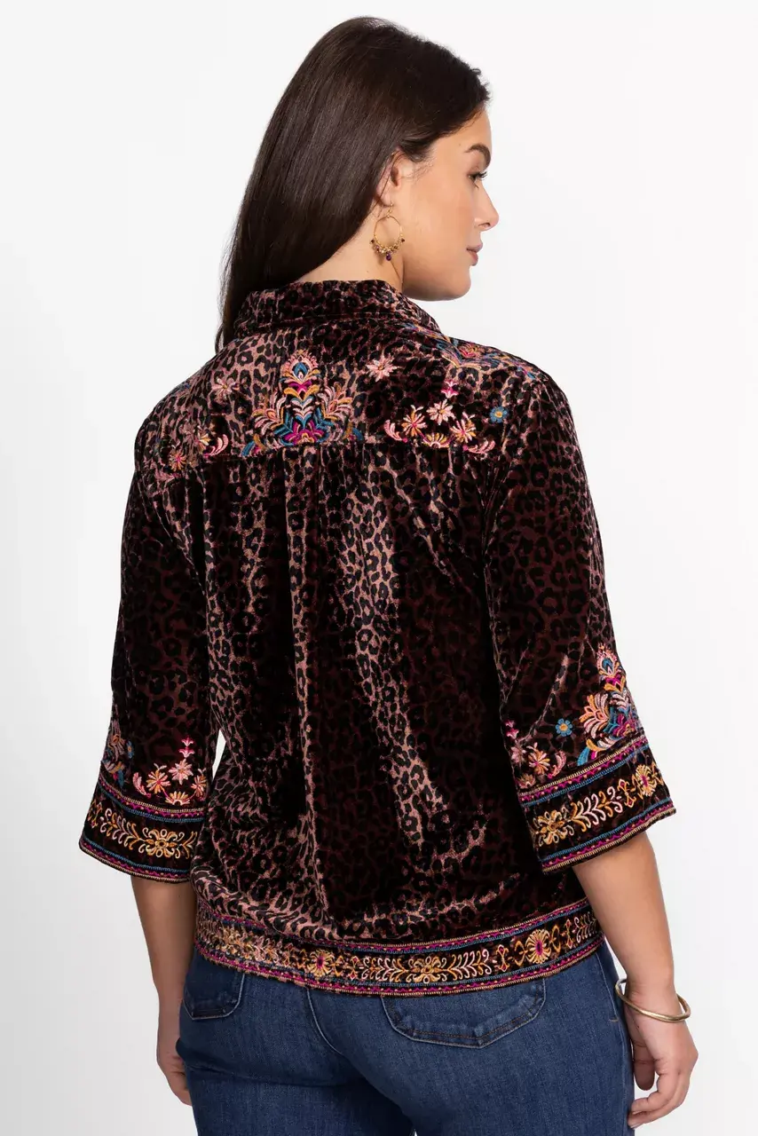 Johnny Was KIMONO SLEEVE SHIRT Misty Leopard