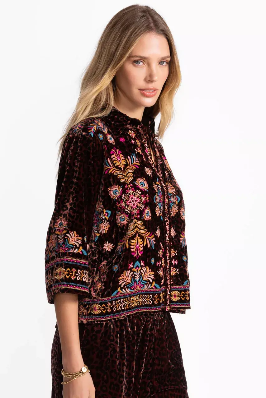 Johnny Was KIMONO SLEEVE SHIRT Misty Leopard