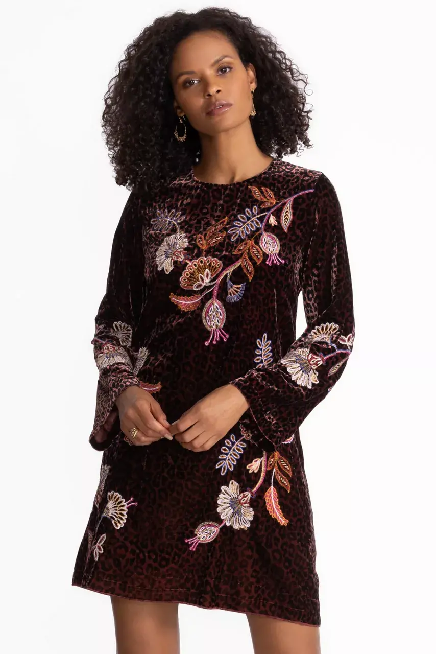 Johnny Was KIMONO SLEEVE SWING DRESS Misty Leopard