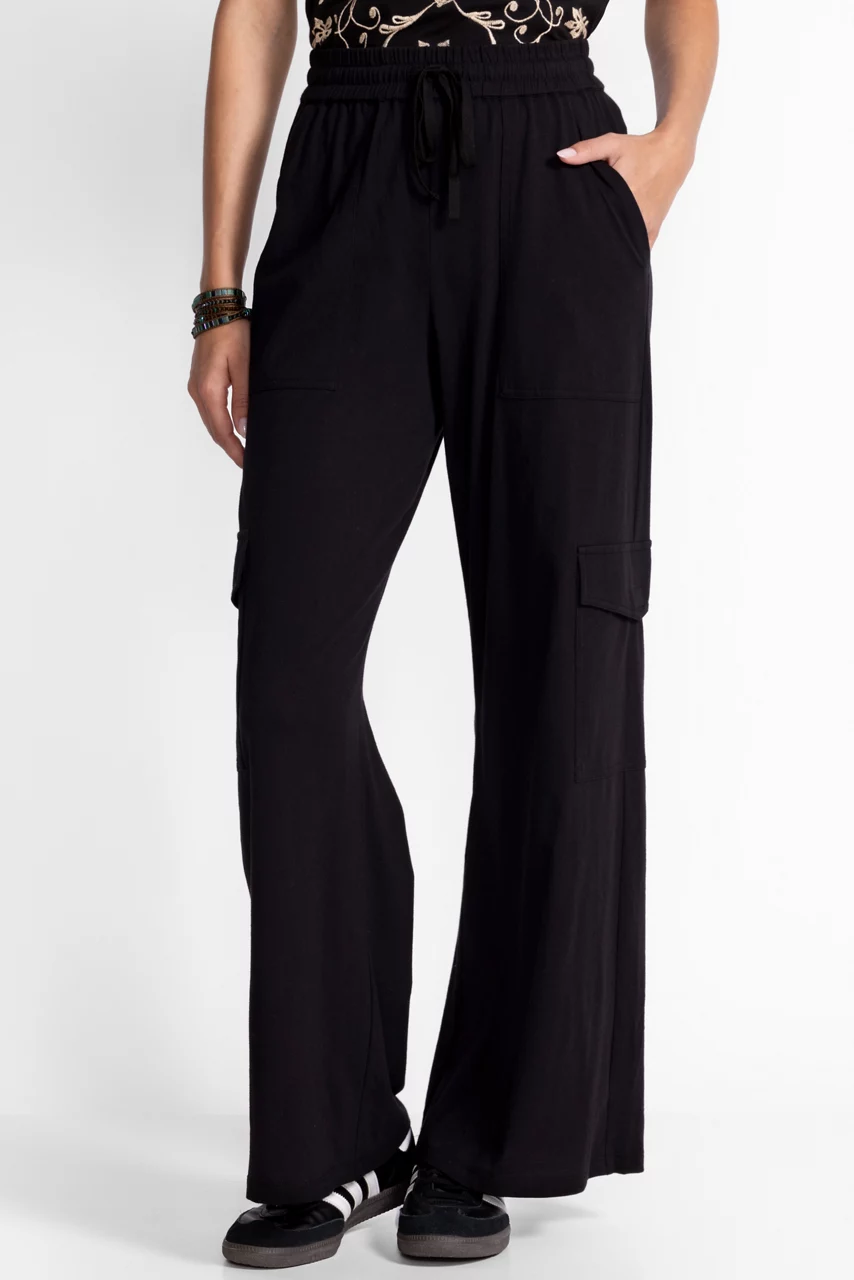 Johnny Was KNIT DRAWSTRING CARGO PANT Black Beauty
